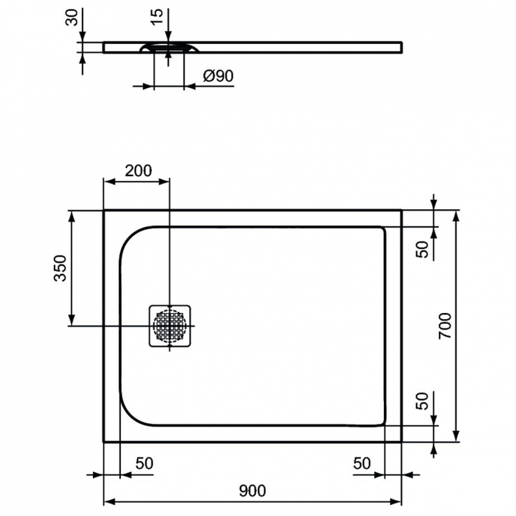 K8190FV Душевой поддон 90х70 см Ideal Standard ULTRAFLAT S  - Вид №1