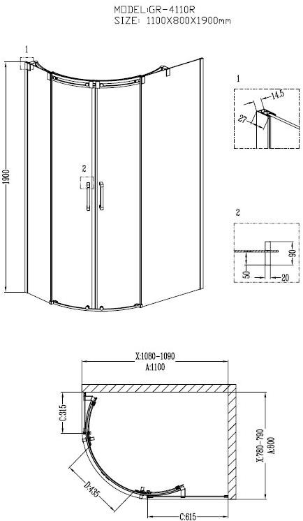 Душевое ограждение GROSSMAN GR-4110R Galaxy 110*80*190 двери раздвижные - Вид №1
