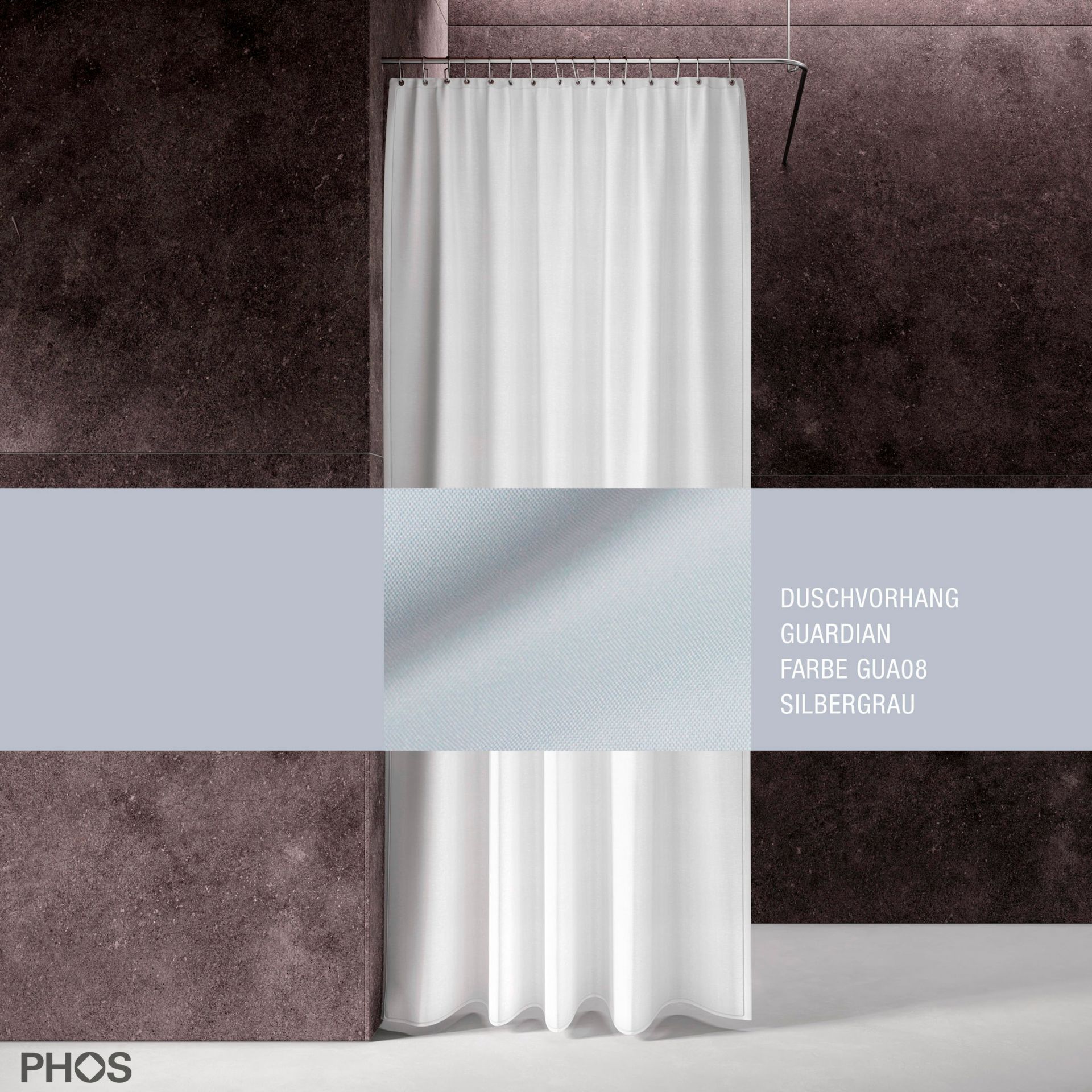 DV-GCS200-210-GUA08 Занавеска для душа Guardian, длина 200 см, ширина 210 см. серебристо-серый PHOS 
