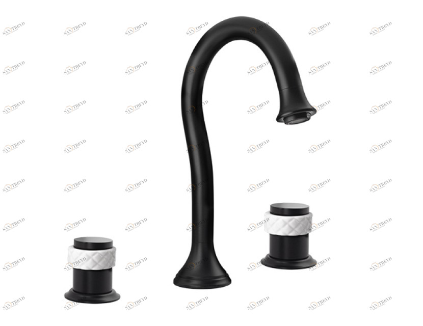 065501.000.84 Раковина с тремя отверстиями из белого фарфора Матовый черный Mestre 