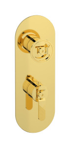 Комплект наружных частей термостата с дивертером на 3 потребителя - вертикальная овальная панель с ручками Bold WE ARE IB eua712oonb1 Gold Aqua