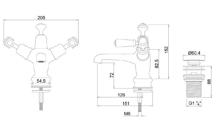 Смеситель для раковины с одним отверстием и автоматическим сливом Burlington KENSINGTON REGENT ARCH-00025436