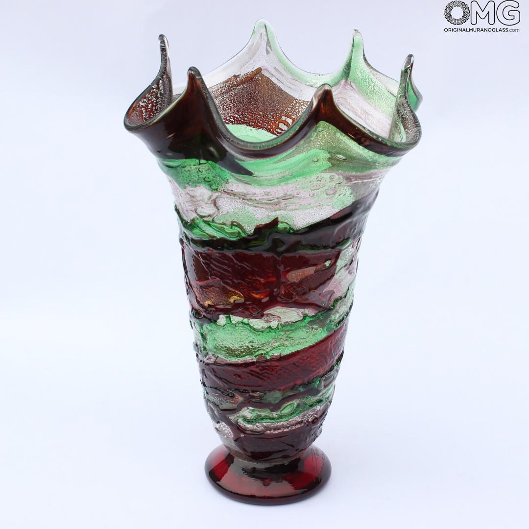 2006 ORIGINALMURANOGLASS Красно-зелёная ваза сбруффи - муранское стекло OMG 21 см  - Вид №1