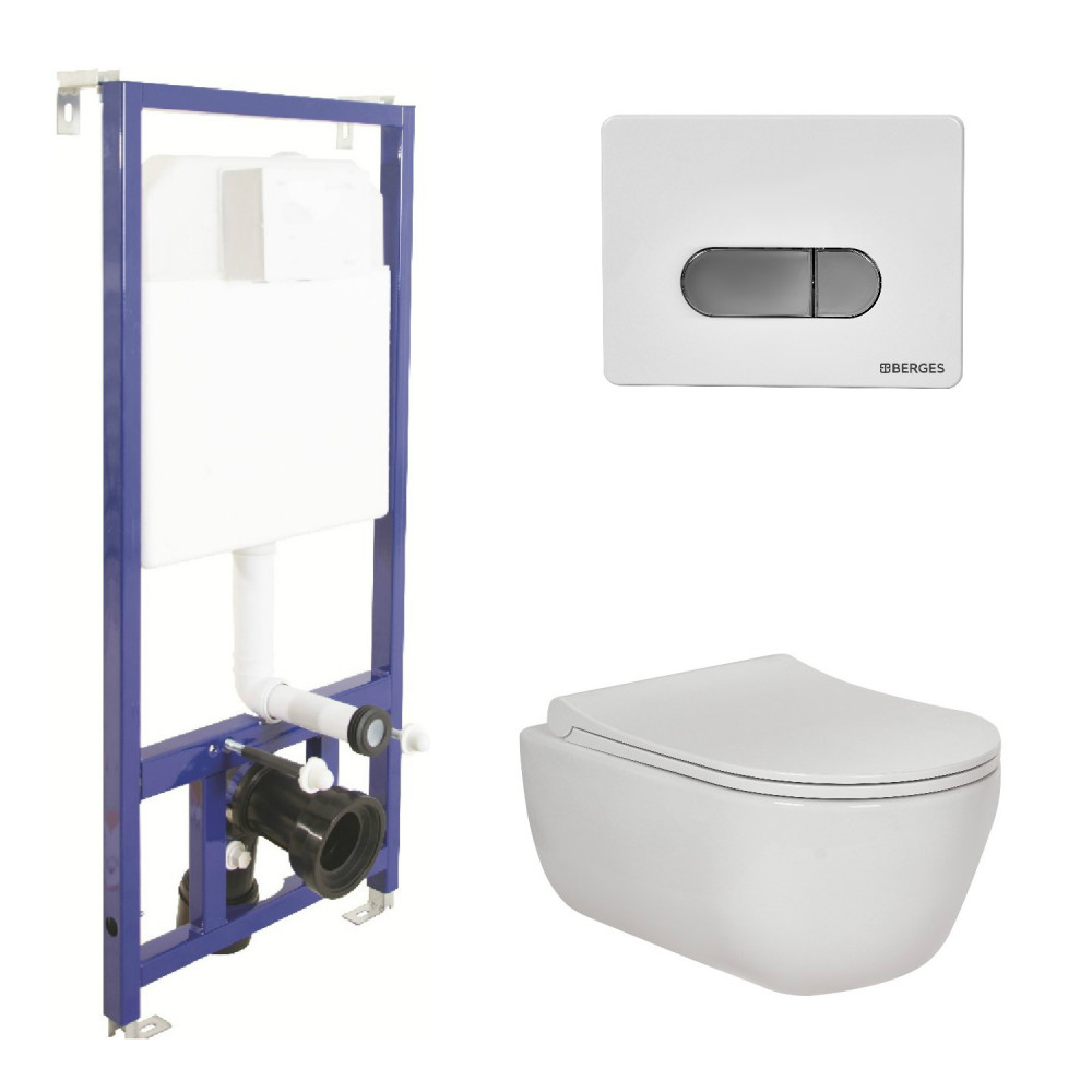 047237 Подвесной унитаз настенный Хромированный BERGES  Турция 