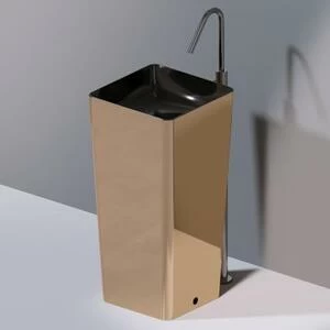 L506T0R0VT258 Раковина напольная ELITE SQUARE 420х420х870 мм без отверстия под смеситель Черная глянцевая декор бронза