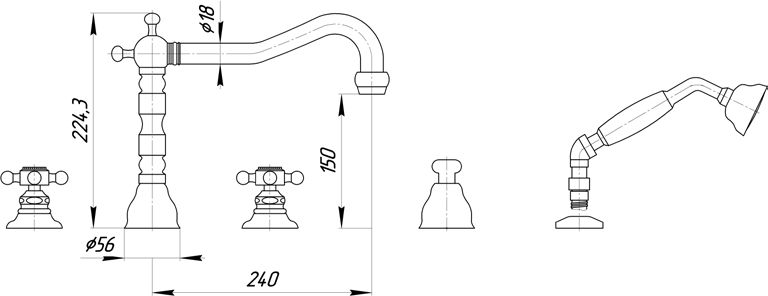 Смеситель MIGLIORE Arcadia ML.ARC-8380.СR для ванны/душа на 5 отв. - хром ML.ARC-8380.CR - Вид №3