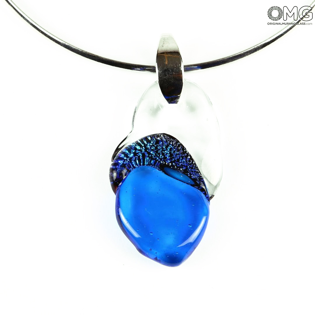 2648 ORIGINALMURANOGLASS Синяя подвеска - плавленное стекло - Original Murano Glass OMG 28 см  - Вид №1