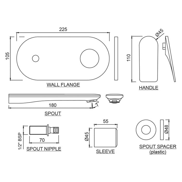 Однорычажный настенный смеситель для раковины с пластиной JAQUAR Laguna ARCH-00068396 - Вид №7