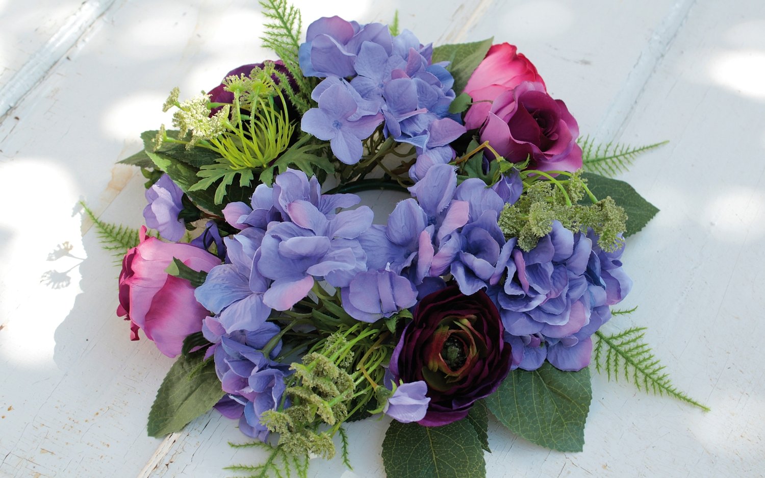 2646 254 a3 Искусственный венок 'Лютик / роза / гортензия' Ø 30 см, сиреневый H-andreas  - Вид №1