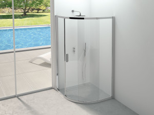 Алюминиевая и стеклянная полукруглая угловая душевая кабина с раздвижной дверью