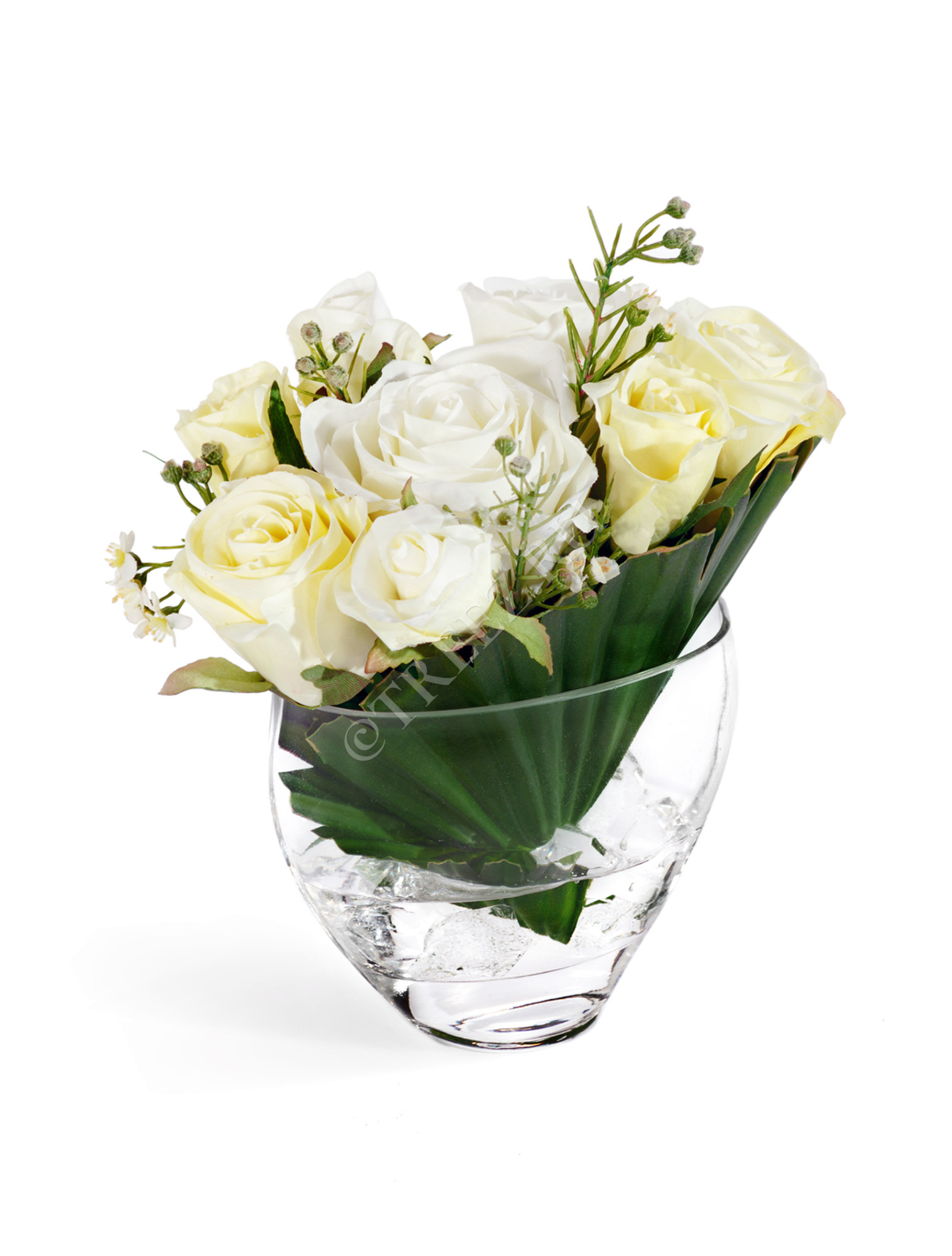 30.0312006 Розы малые в Пальмовом листе с кристаллами в воде Цветочная коллекция 