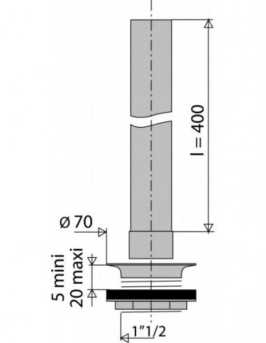 360300 000 00  Трубка сливная для раковины, Д. 50 мм, гидрозатвор 400 мм, латунь хромированная Valentin Сталь  - Вид №2