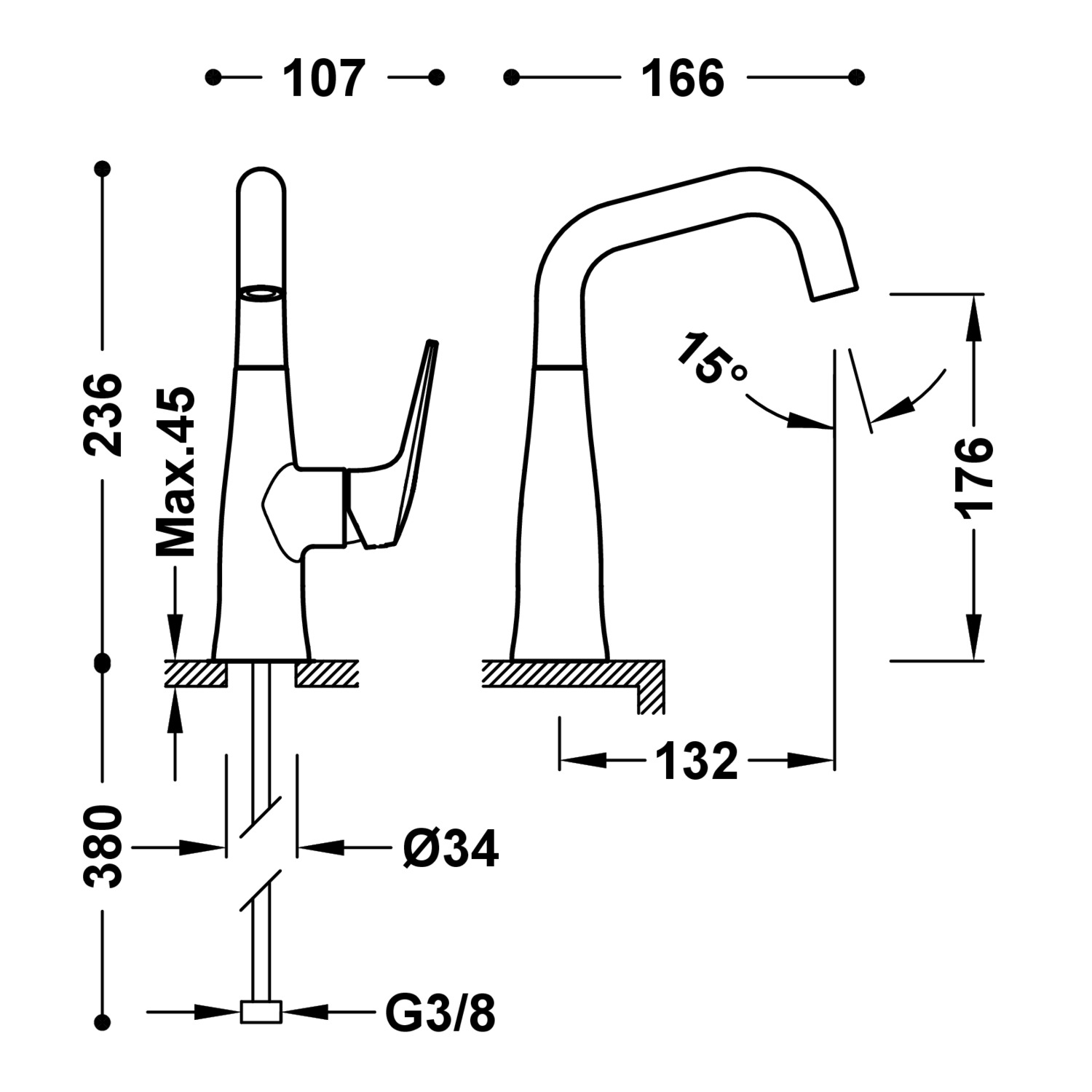 Смеситель для умывальника FUJI с одной ручкой и боковым рычагом-28144701AC TRES - Вид №1