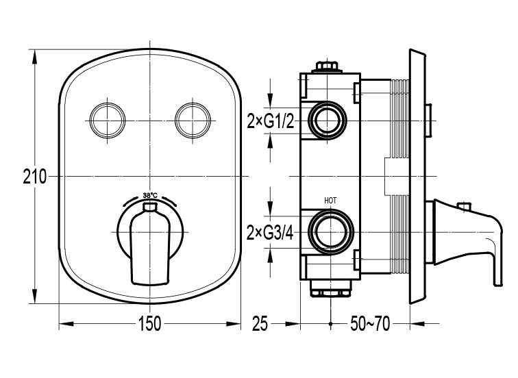 Встраиваемый термостатический смеситель Cezares GLOBO-F-VDIM2-TB-01 - Вид №1