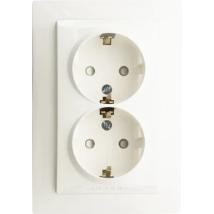 Розетка двойная встраиваемая Systeme Electric Unica с заземлением со шторками цвет бежевый