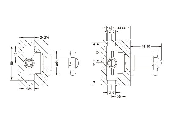 Переключающий вентиль на три положения ½", внешняя часть JOERGER Serie 1909 629.40.650.000 - Вид №1