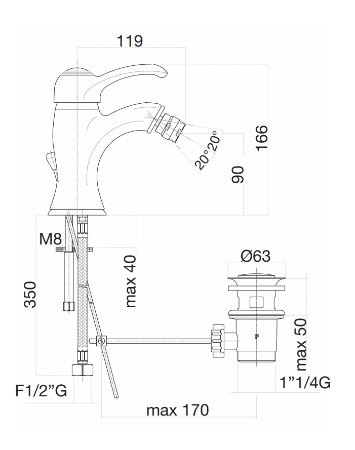47OO5321 Смеситель на биде , золото Fiore JAFAR  - Вид №2