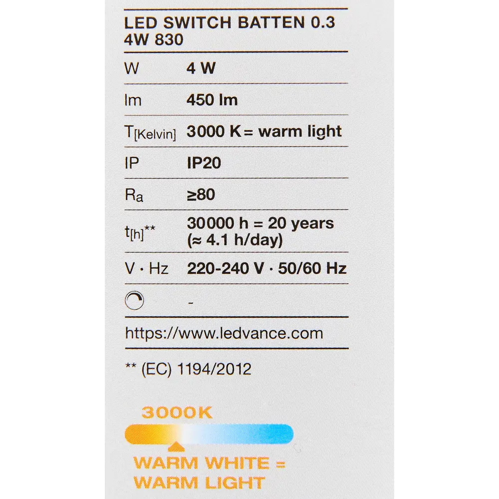 Светильник линейный светодиодный Ledvance LED Switch Batten 313 мм 4 Вт теплый белый свет STLM-2069197 - Вид №5