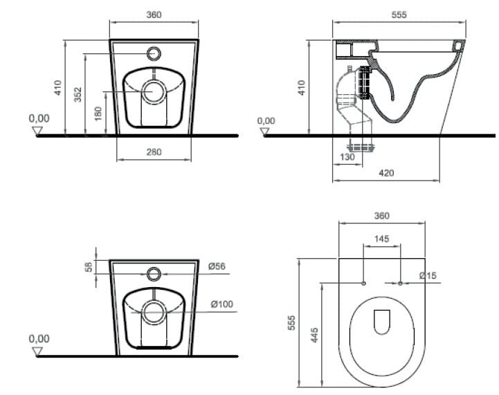 Керамический туалет без пола Ercos Surf ARCH-00028823 - Вид №2