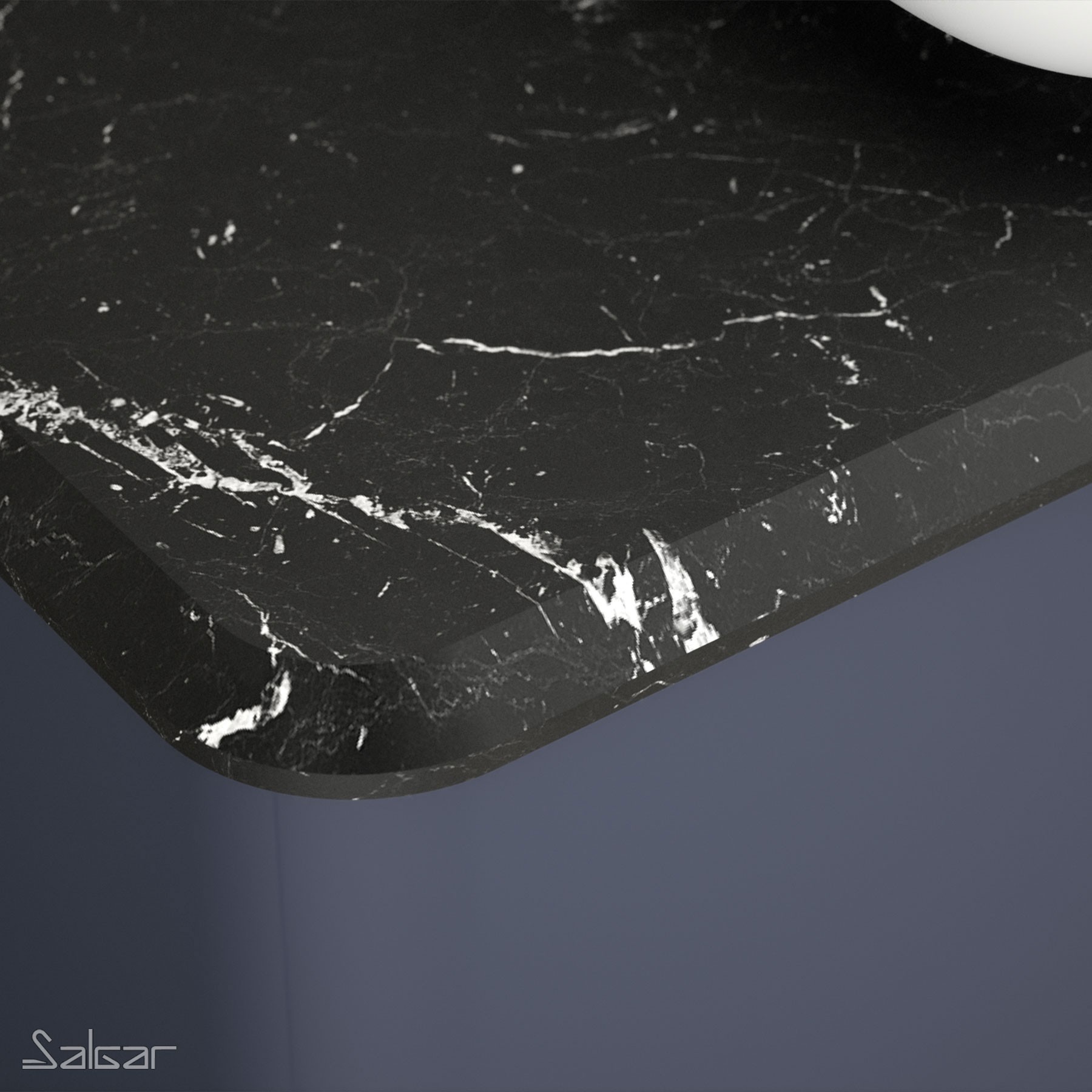 83940 SALGAR Столешница UNIIQ 900 правая MARQUINA BLACK для верхней раковины 910 x 22 x 460 мм  - Вид №1