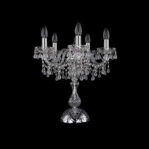 Лампа настольная хрустальная на 5 ламп 47х44 см матовый никель с белым Bohemia Ivele 1410L/5/141-47/ BOHEMIA IVELE ПОДСВЕЧНИК 00-3889185 Белый;прозрачный;серебро