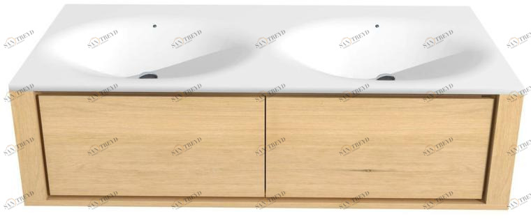 Ethnicraft Двойная настенная тумба под умывальник из дуба с ящиками Oak qualitime Tgo-058072