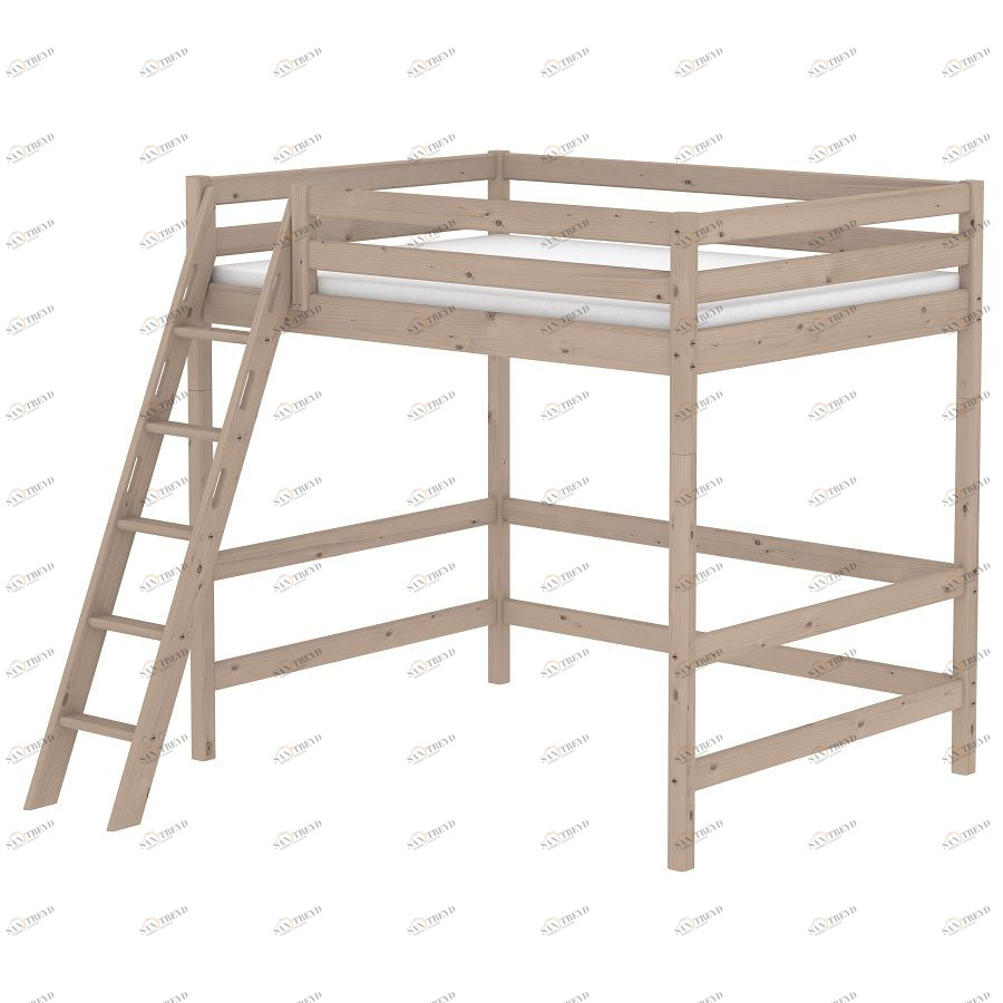 Кровать Flexa Classic высокая односпальная двухъярусная с наклонной лестницей, коричневая, 190 см 90106221101