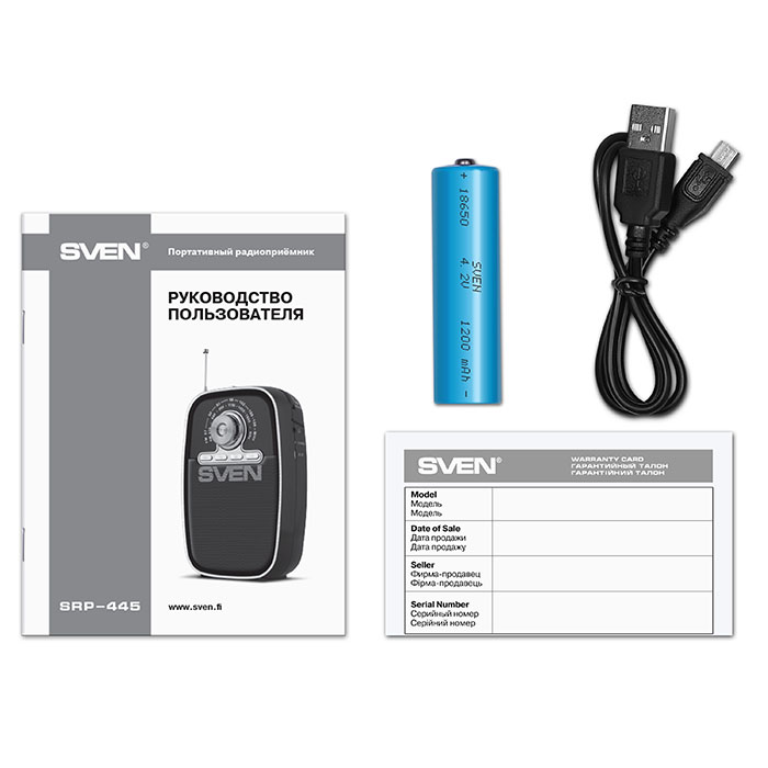 SV-017118 Ас srp-445, черный (3 вт, fm/am, usb, microsd, встроенный аккумулятор) Sven Santreyd  - Вид №7