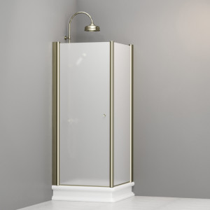 9160S1 Душевая кабина DX с распашной дверью и фиксированной боковой частью для душевого поддона квадрат 80x80, цвет Золотистый Kerasan RETRO Италия