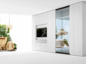 Caccaro Гардероб с открывающейся тумбой под телевизор и полным остеклением Roomy