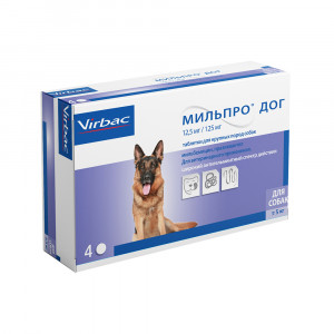ПР0057314 Антигельминтик для крупных собак Мильпро Дог, 4 таб. в упаковке VIRBAC