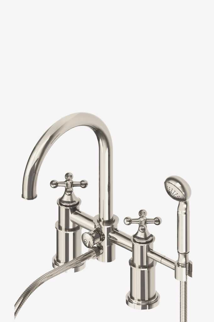 DSXT40 Открытый наполнитель для ванн, установленный на приборной панели, с металлическим ручным душем и поперечными ручками Waterworks Dash