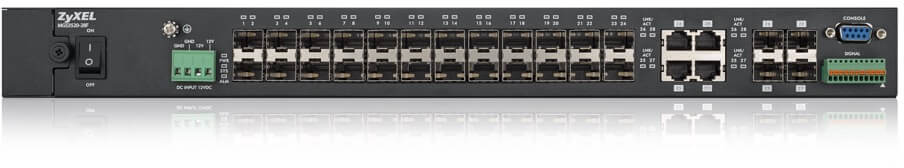 MGS3520-28F DC 48v 28-port managed metro gigabit switch with 4 of 28 sfp slots shared with rj-45 connectors. dc 48v power supply ( mgs3520-28f-zz01v1f ) ZyXEL Santreyd 