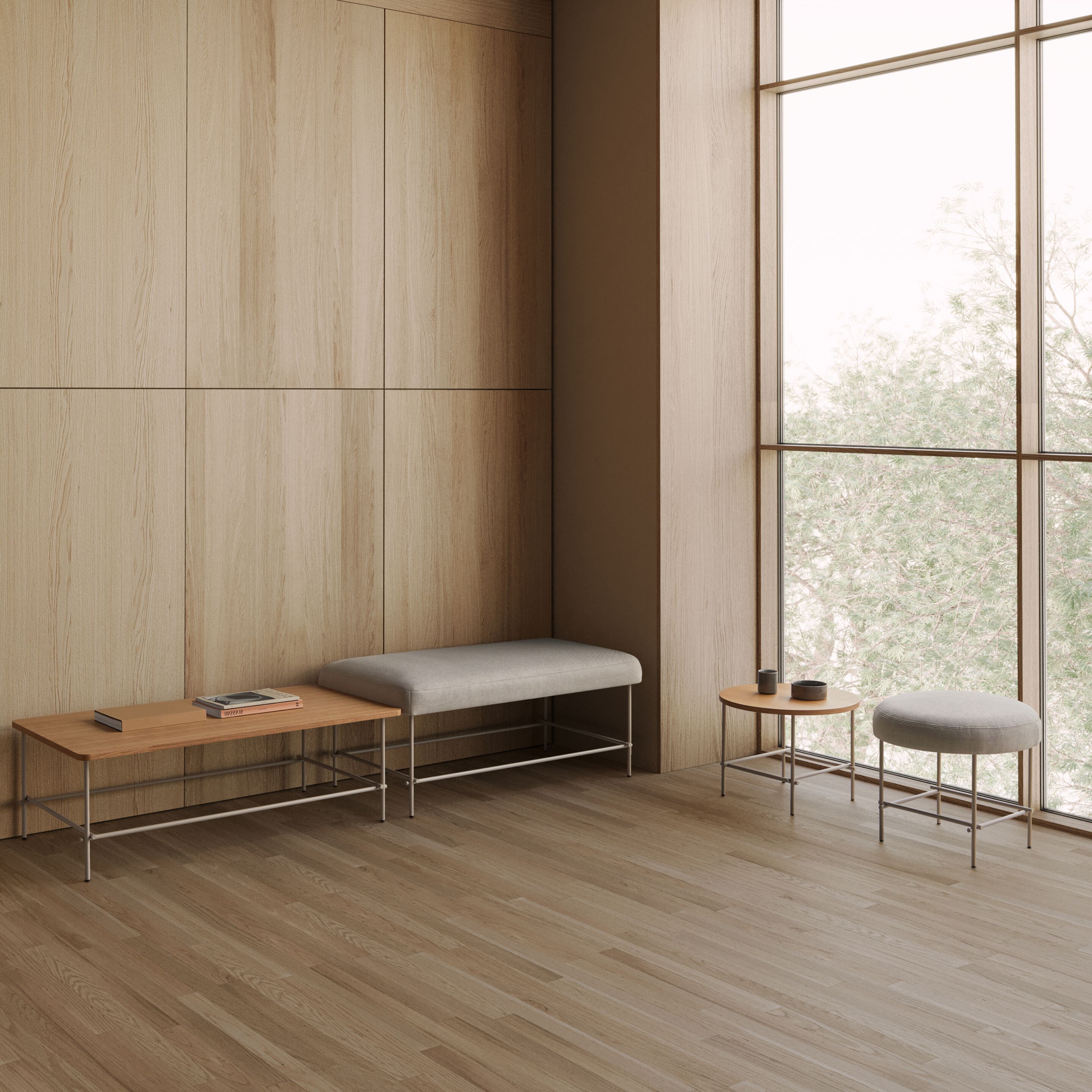 Мягкая скамейка из ткани и металла INCLASS Nuc ARCH-00047608 - Вид №5