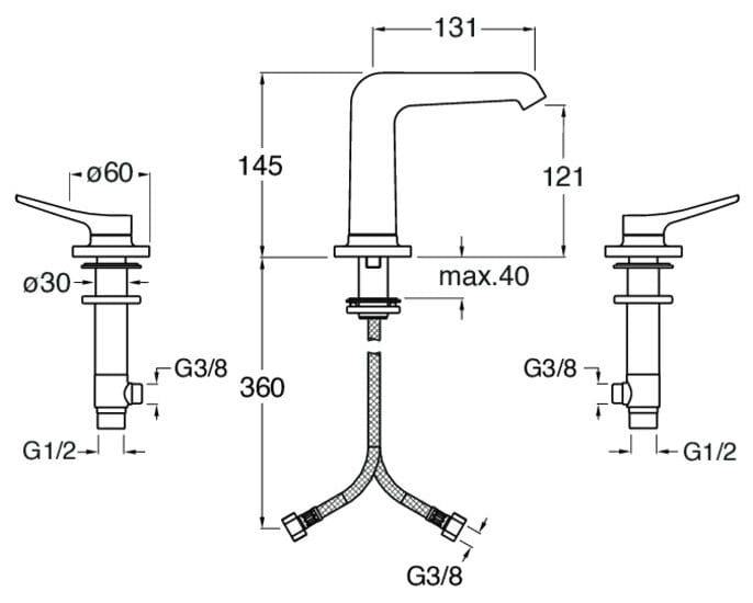 Смеситель для раковины с 3 отверстиями без слива CRISTINA Rubinetterie бочка ARCH-00049549 - Вид №2