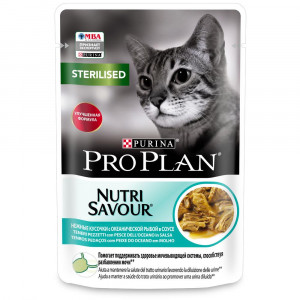 ПР0037493 Корм для кошек NutriSavour для стерилизованных и кастрированных, с океанической рыбой в соусе, пауч 85 г Pro Plan