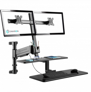 ONKRON W6G BLACK Крепление для 2-х мониторов, клавиатуры и мыши / для 17-27", вес 2х 0-6кг, макс. нагрузка на полку 2кг, vesa 75х75, 100х100, угол наклона: -45°~+45°, угол поворота: 180°+, вылет от основания: 390~1150мм, вертик перемещение: 490мм, установ