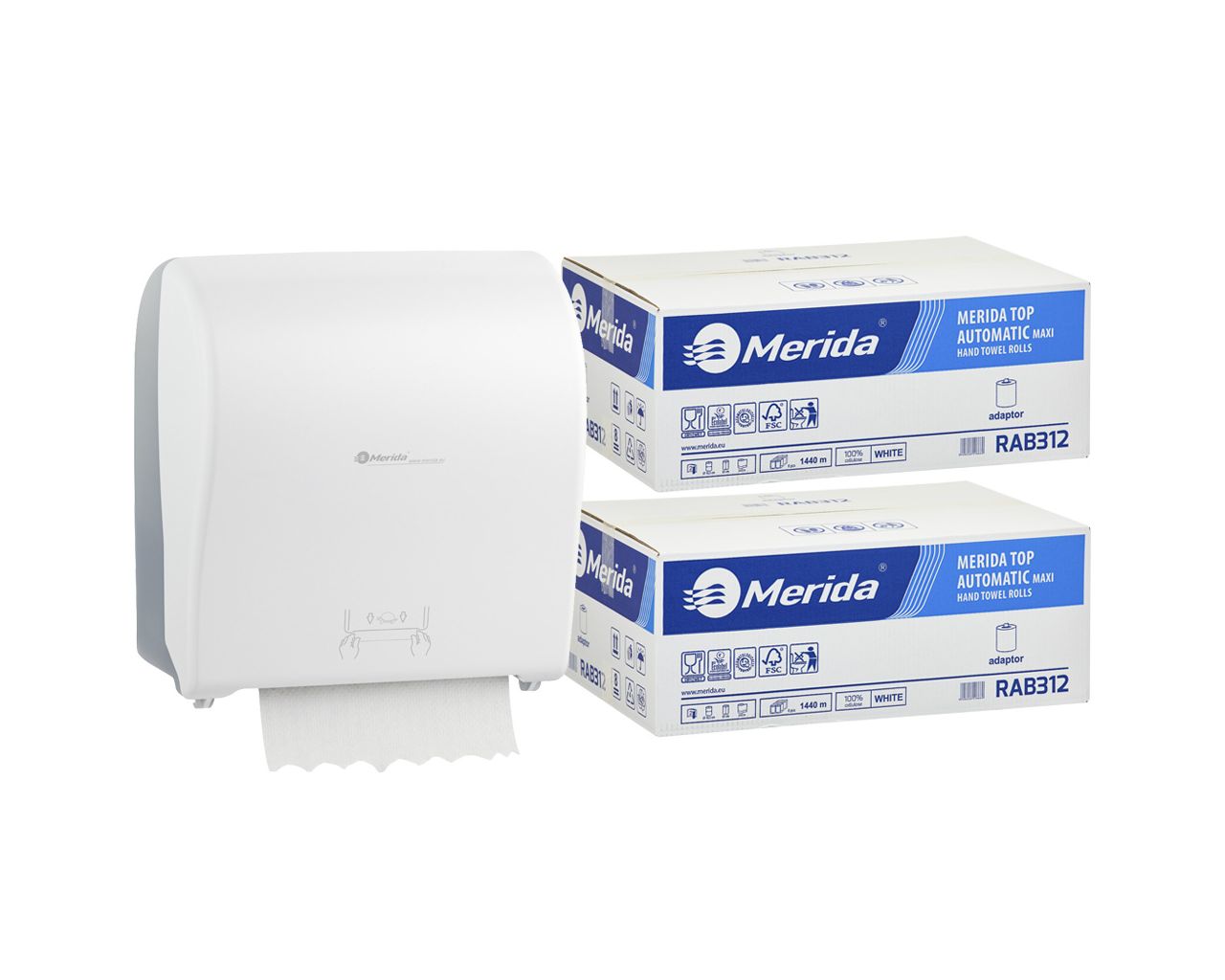 PROMO30 Механический диспенсер для полотенец SOLID CUT за 100 злотых нетто при покупке 2 коробок полотенец TOP AUTOMATIC RAB312 (12 x 240 м = 2800 м, 10 656 листов) Merida 