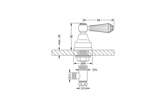 Боковой вентиль ½", для горячей воды JOERGER Delphi Deco 129.10.345.000-AA - Вид №1