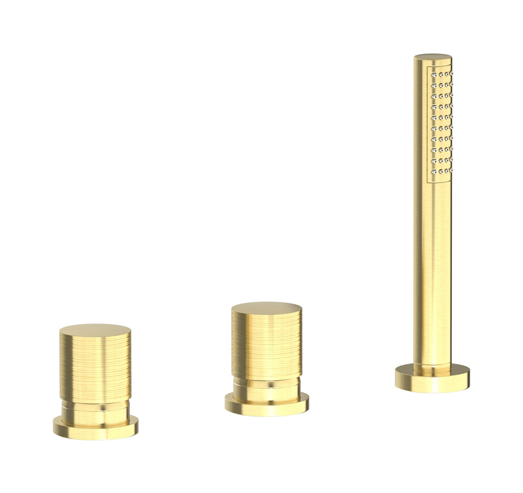 Смеситель на бортик ванной на 3 отверстия с изливом, дивертером и душевым гарнитуром. WE ARE IB vn305os Brushed Pale Gold Vinile