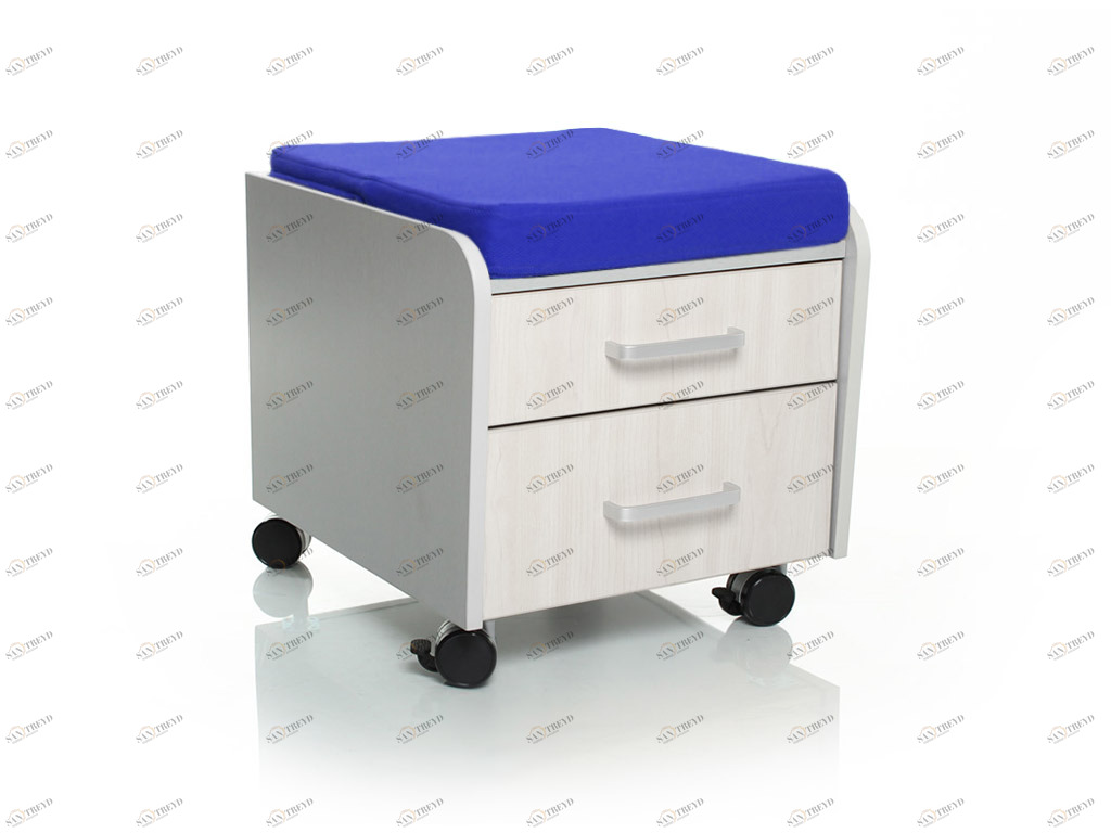 Тумбочка с колесами и двумя ящиками белый дуб, синяя подушка MEALUX  261246 Белый;синий Santreyd 