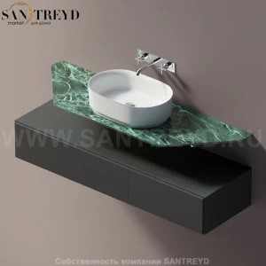 Agape ELL Подвесная столешница с возможностью установки 1-2 раковины. Размер: длина от 160 см до 180 см. Отделка: зеленый мрамор AELLN1MAA1618VD