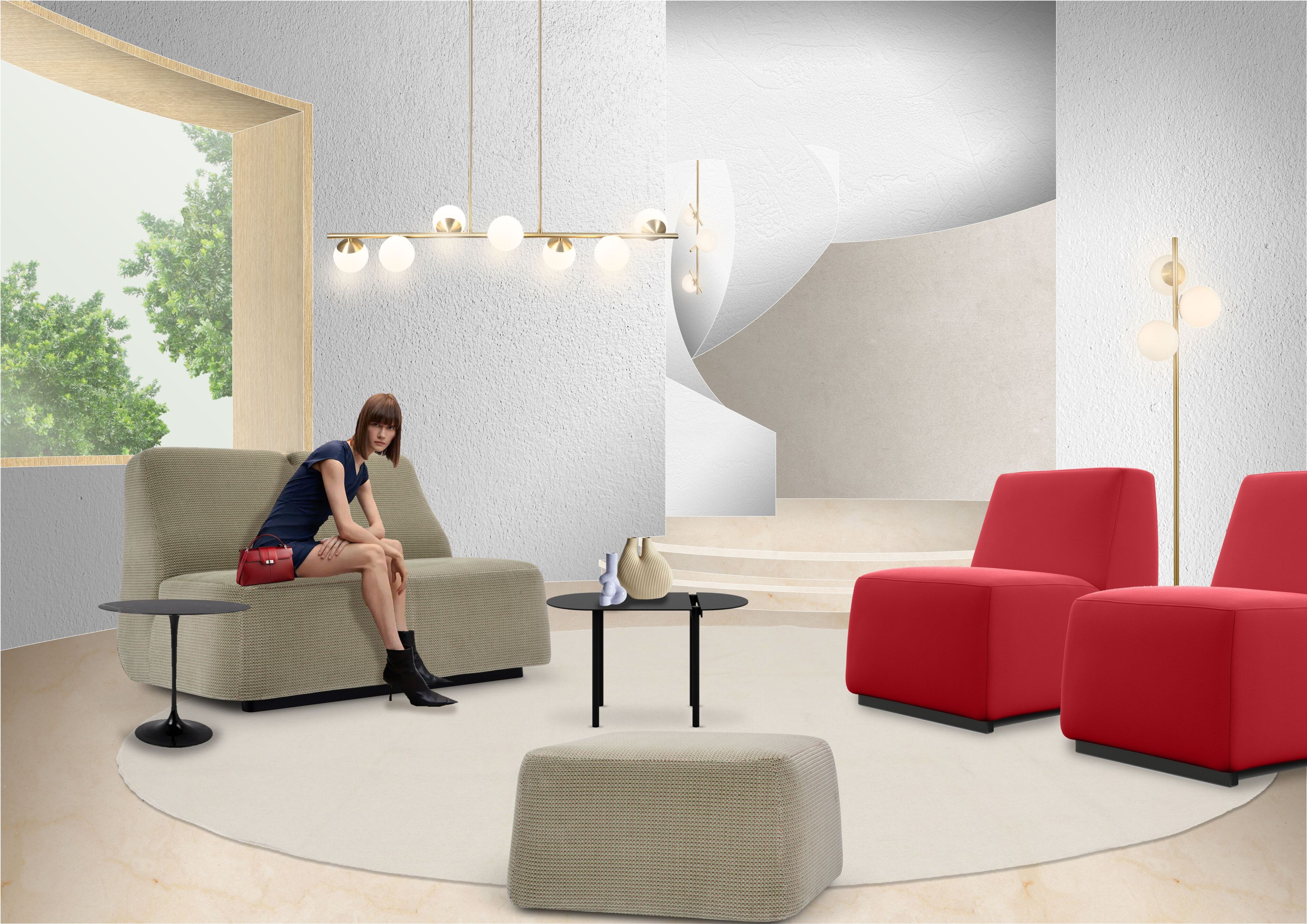 Квадратный пуф из ткани Adrenalina обнаженная ARCH-00145307 - Вид №3