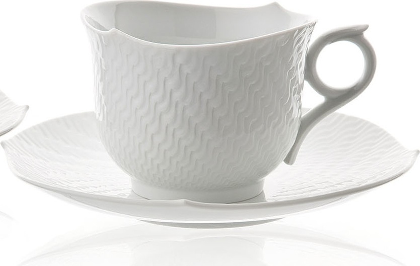 10664303 Meissen Набор из 2 чашек для завтрака с блюдцами 300мл "Игра волн, рельеф, белый" Фарфор 