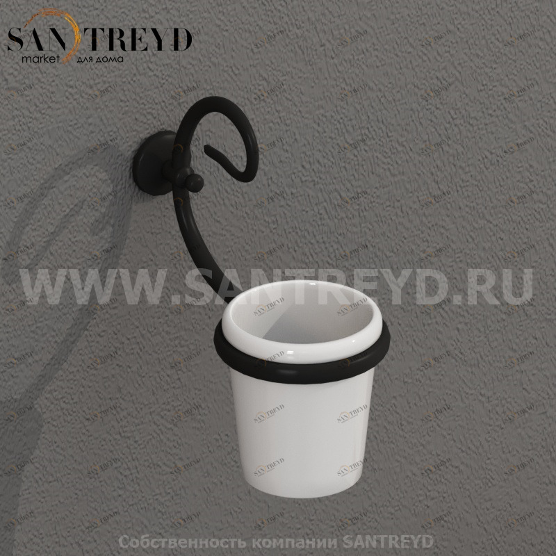 PA040; PA054 Настенный держатель для стакана с керамическим стаканом 21 см цвет Черный Globo Paestum Италия Ceramica Globo