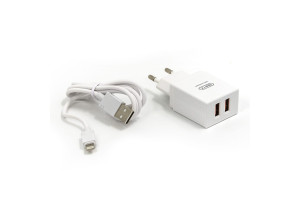 17858671 Сетевое зарядное устройство 2хUSB-А, 2.4А + кабель AM-8pin, 1 м, белый, 23750-U20EUIW BYZ