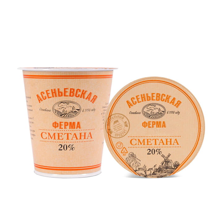 Сметана Асеньевская ферма 20% БЗМЖ 350 г Santreyd 18052