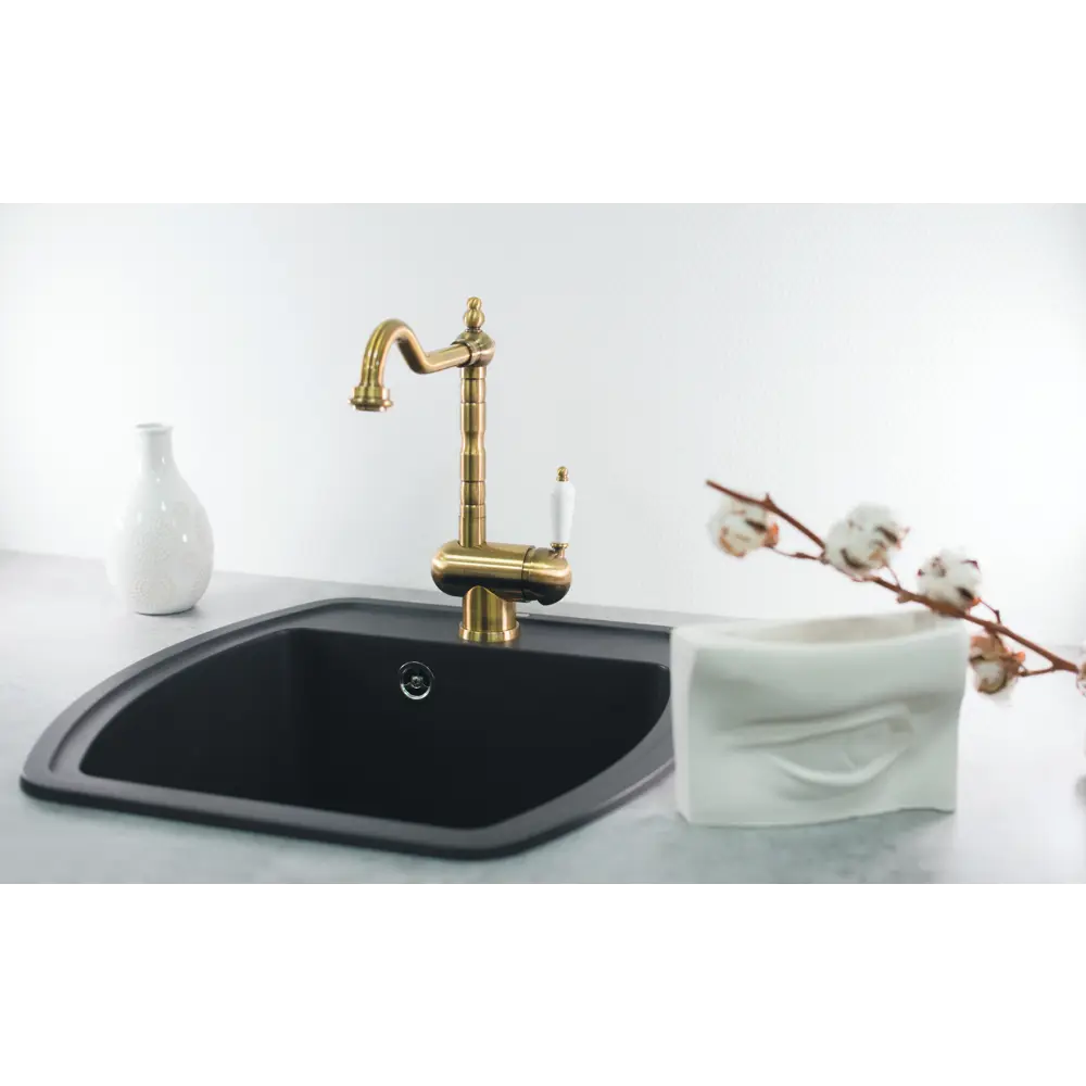 Кухонная мойка DELINIA кварцевая черная 48×51 см с комплектом арматуры 82502610 STLM-0028822 - Вид №8