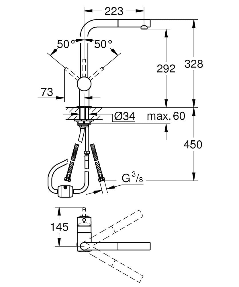 Смеситель для кухни с одним отверстием и поворотным изливом Grohe Minta ARCH-00043111 - Вид №3