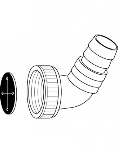 049800 001 00  Розетка для стиральной машины, с коленом, гайкой и уплотнением клапана, для двухкомпонентной соединительной трубы Valentin Белый  - Вид №2